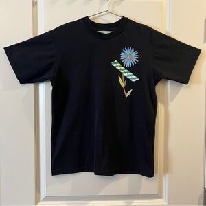Off White Blue Daisy Black Tee